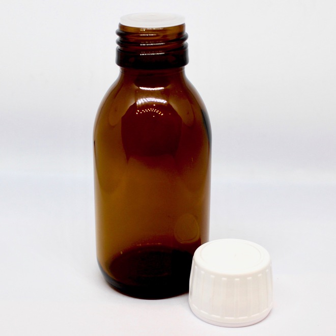 Amber glass bottle & white dripulator cap: 100ml image 0